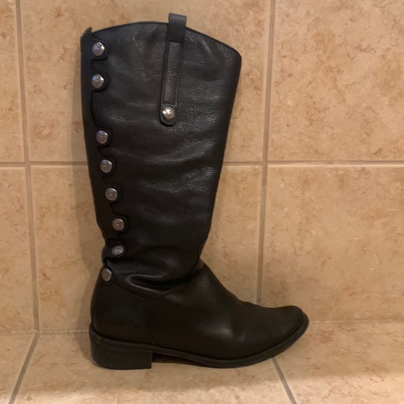 Black leather knee boots - Picture 1 of 8